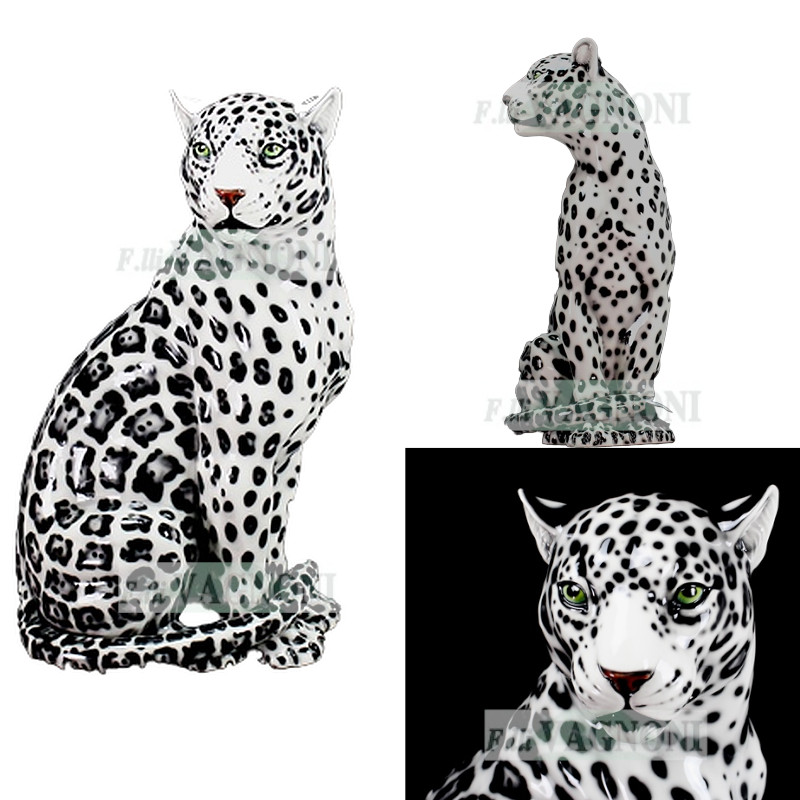 STATUA GIAGUARO B.C. BIANCO-NERO IN CERAMICA CM. 88 -ANIMALI